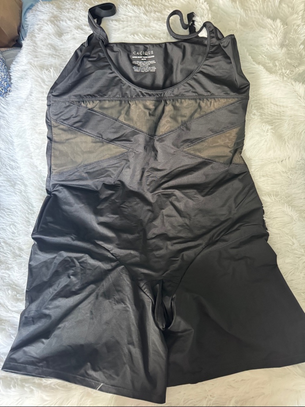 Cacique Black Mesh-Panel Shaping Romper